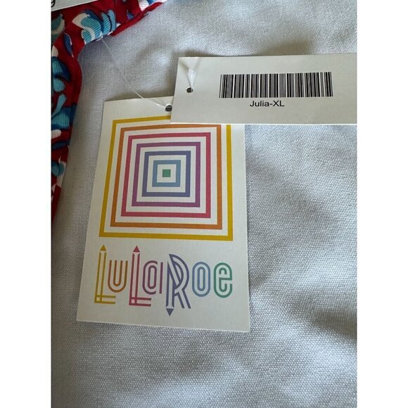 Lularoe Dress Women's Sz XL 'Julia' Red Floral Geometric Dress Short Sleeve NEW - Picture 8 of 12